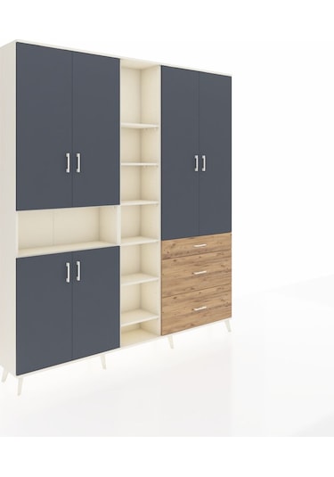 Arges Dolap 13 Raflı 3 Çekmeceli 6 Kapaklı 220x30x243 Aytaşı-antrasit/çam Antrasıt/atlas Çam
