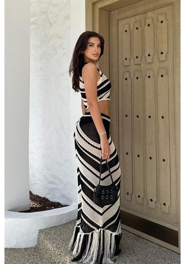 Lenny Püskül Detaylı Crop Takım 9863 Ekru