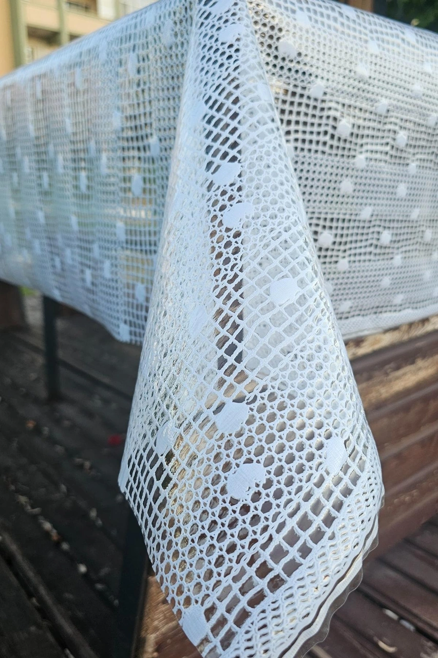 Rona Home Hasır Pvc Deliksiz Şeffaf Kaplama Muşamba Masa Örtüsü Beyaz Kolay Silinebilir Su Geçirmez Sofra Bezi Beyaz