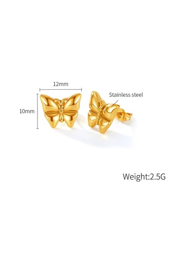 Sones Opk Ge942 1 Çift Vintage Temperament Paslanmaz Çelik Stereo Kelebek Küpe Altın