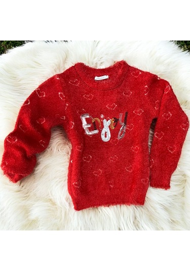 Enjoy Nakışlı Kazak Kırmızı