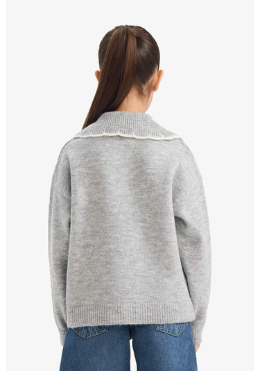 Defacto Kız Çocuk Polo Yaka Triko Kazak G3237a825wngr2 Gri-gr2