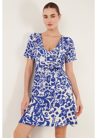 Lela Desenli Kruvaze Yaka Regular Fit Bayan Elbise 5865723 Saks