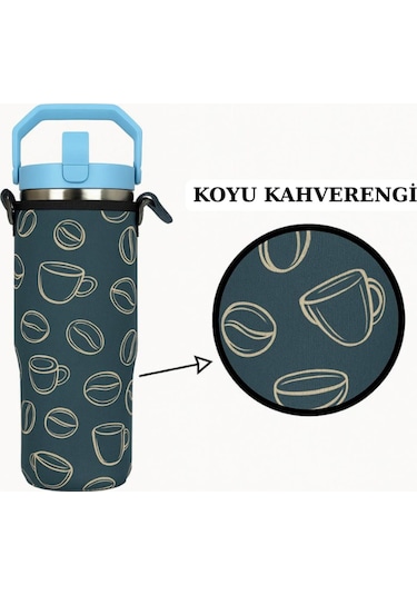 Iceflow Flip Straw 0.88 Lt. İle Uyumlu Omuz Askılı Termos Kılıfı Koyu Kahverengi