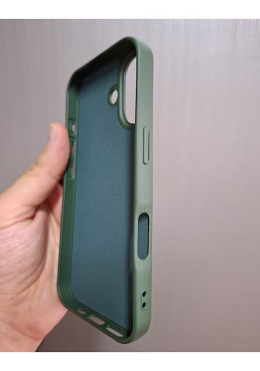 İphone 17 Uyumlu Logolu İçi Kadife Silikon Lansman Kılıf Haki