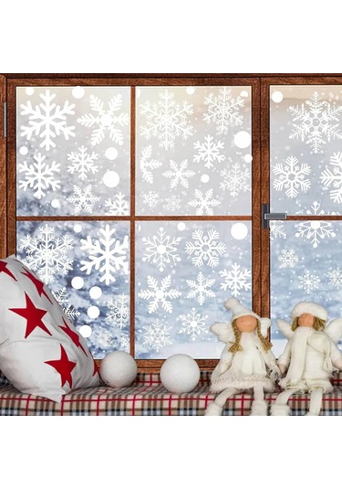 Maiyame 30 Cm 114 Adet Elektriksiz Kardan Adam Sticker, Noel Yılbaşı Pencere Dekorasyonu, Kullandıkdan Sonra Temiz Kaldırma, Sürekli Kullanım Beyaz