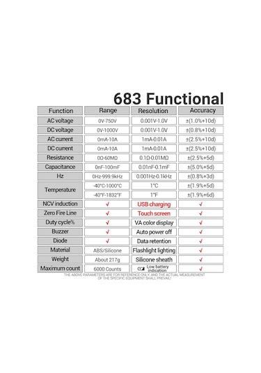 Aneng 683 Dokunmatik Ekran Ncv İndüksiyon Multimetre Dijital Yüksek Hassasiyetli Akıl Aralığı Yanmaya Dğ. Ölçüm Cihazları 44773543