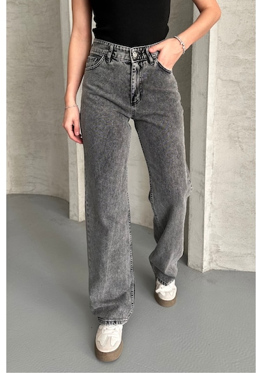Palazzo Füme Yüksek Bel Jeans Füme