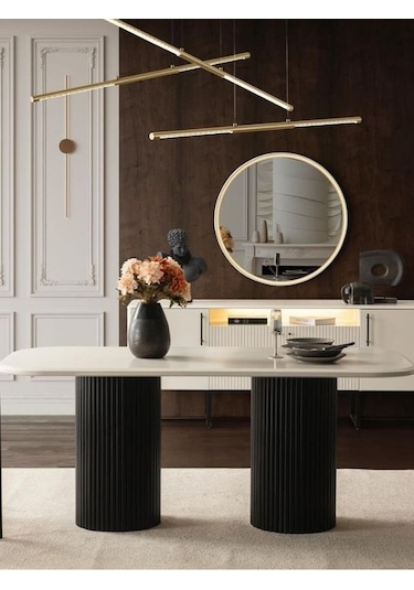 Nomad İskandinav Oval Natural Ahşap Bohem Masa 80x160 Siyah Beyaz