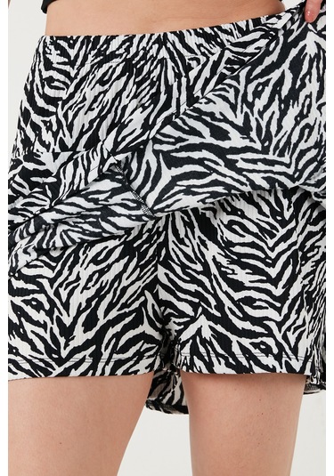 Lela Desenli Beli Lastikli Slim Fit Mini 2'Li Paket Bayan Şort Etek 5864024S2 Benetton-Zebra