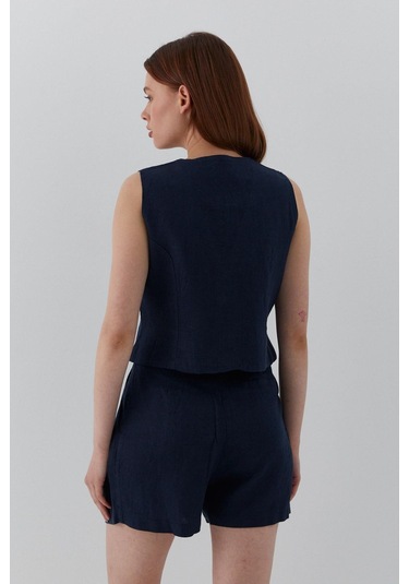 Cepkenli Şortlu Keten Takım Lacivert Lacivert