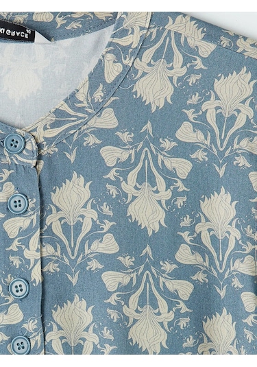 Lc Waikiki İndigo Hakim Yaka Desenli Kadın Tunik Indigo