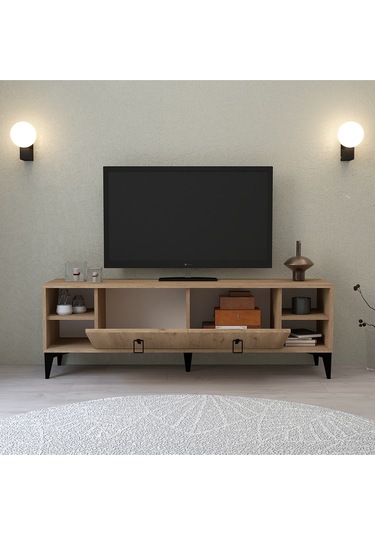 3507 Deren Tv Ünitesi 150 Cm Raflı Kapaklı Sepet Tv Sehpası Sepet