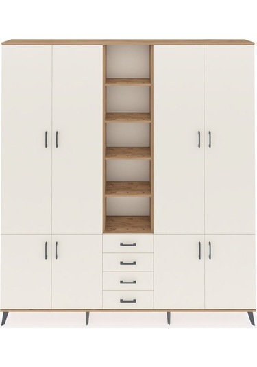 Arges Dolap 17 Raflı 4 Çekmeceli 8 Kapaklı 220x30x243 Çam-aytaşı/aytaşı Aytası/aytası