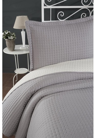 Elisa Dolgulu Çift Taraflı Çift Kişilik 240x260 Cm Yatak Örtüsü Koyu Gri Gri