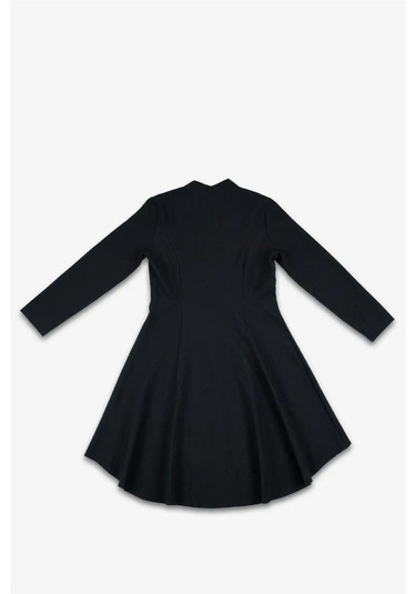 Kadın Siyah Nokta Kabartmalı Altın Fermuarlı Uzun Kollu Elbise Siyah