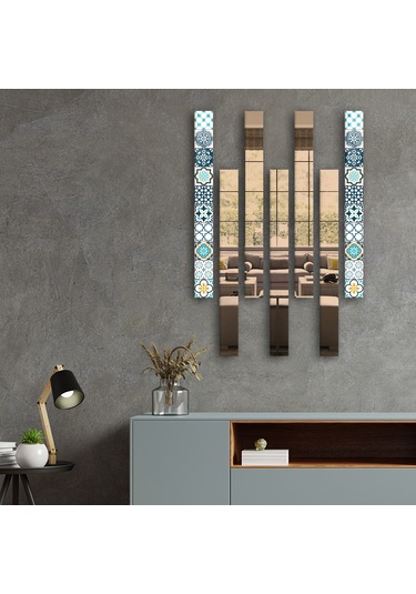 Decorita Dekor Camı Modern Çini Desen Cam ve Bronz Ayna 7'liTakım Bronz