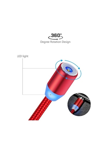 Willowhaven 3-in-1 Manyetik Şarj Kablosu - 360 Kör Bağlanma Led Işıklı 2.1a Hızlı Şarj - Android/ios/type-c Uyumlu 2m Ağ Desenli Siyah