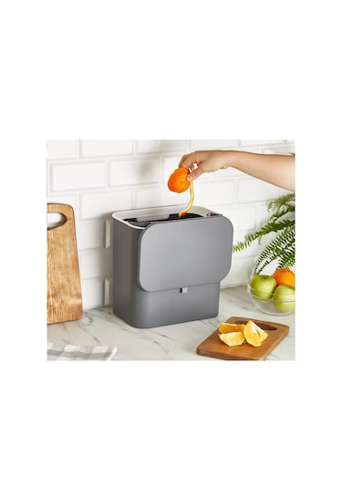 Bayev Gri Fonksiyonel Kapaklı Banyo Ve Mutfak Tezgah Üstü Çöp Kovası Dolap Ve Duvar Seçeneği Çok Renkli