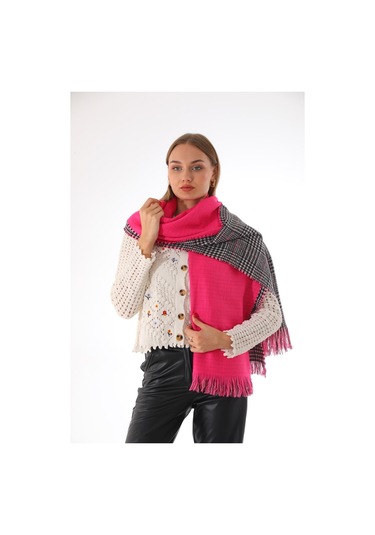 Çift Taraflı Yumuşak Dokulu Fuşya Şal Atkı Fuşya