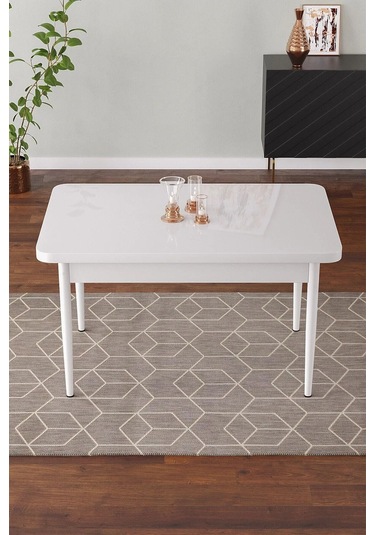 Vera 70x110 Mdf Beyaz Metal Ayaklı Sabit Üst Kalite Mutfak Masası, Yemek Masası, Salon Masası Beyaz
