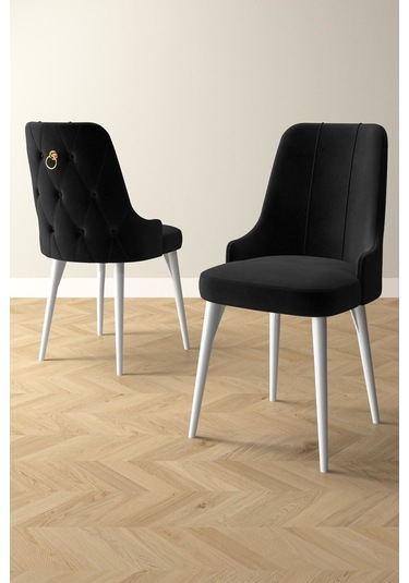 Esa 4 Adet Babyface Kumaş, Beyaz Metal Ayaklı, Mutfak Ve Yemek Odası Sandalyesi Siyah