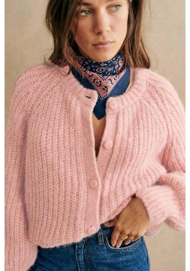 Madmext Pembe Bisiklet Yaka Selanik Örgü Düğmeli Kadın Hırka Mg2487 Pembe
