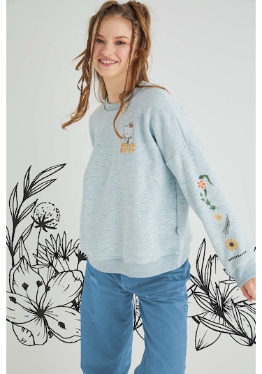 Hello Kitty Lisanslı Baskılı Kalın Oversize Fit Sweatshirt Renkli