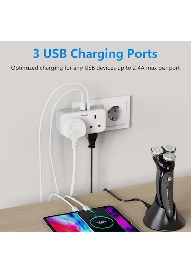 Honeybeeshop Yp10w Mscıen 3 Çıkışlı Avrupa Güç Adaptörü Aşırı Gerilim Korumalı 2 Usb Portlu Yangına Dayanıklı 250v 3250w Seyahat Ve Ofis Adaptörü