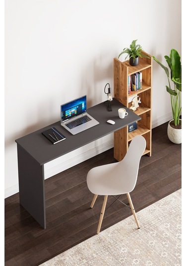 Kitaplıklı Fonksiyonel Çalışma Masası Antrasit Gri- Atlantik Çam Atlantik Çam - Gri