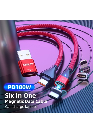 Cbtx Enkay Hat 6in1 1 M PD 100 W Usb Manyetik Şarj Veri Kablosu