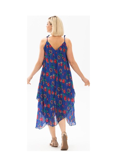 Askılı Vual Afrodit Midi Boy Elbise Saks 6085