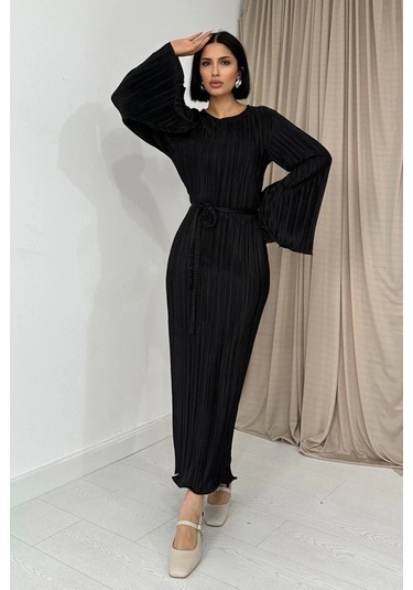 Siyah İspanyol Kol Piliseli Elbise Siyah