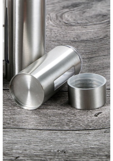 Mat Çelik 3 Parça Tuz Karabiber Standlı Baharatlık Set Cin972 Gri