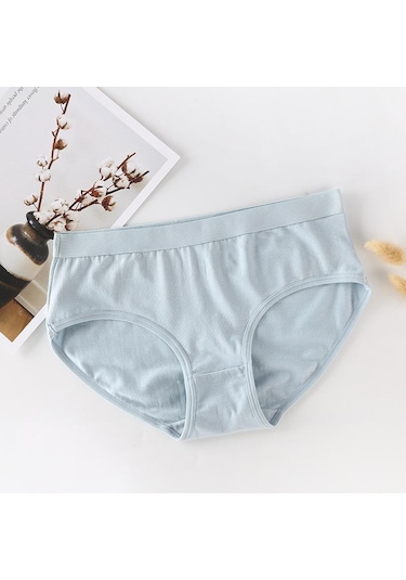 Açık Mavi Düz Renk Dikişsiz Nefes Alabilir ve Rahat Orta Bel Saf Pamuklu İç Çamaşırı Kadın Orta Bel Büyük Boy Alt Külot Açık Mavi