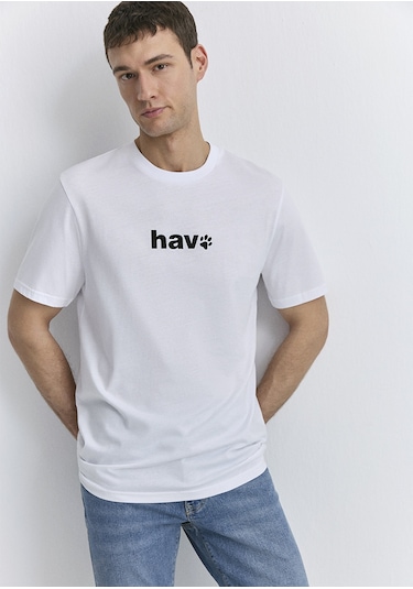 Mavi - Hav Baskılı Beyaz Tişört 0612759-620 Beyaz