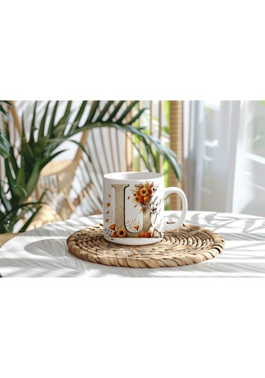 U Harfi Pembe Kareli Kalpli Göz Emojili Kupa Bardak Eğlenceli Kareli Tasarım Kahve Çay Kupası Beyaz