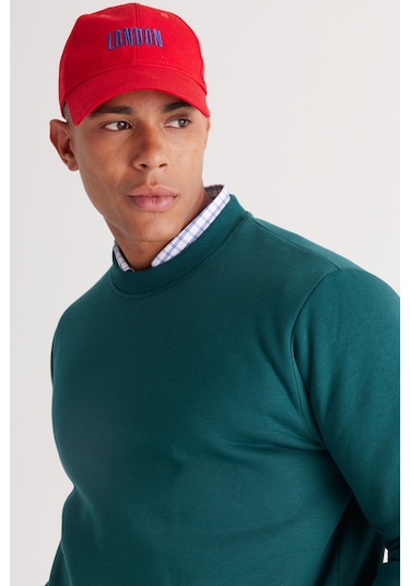 AC&Co / Altınyıldız Classics Erkek Koyu Yesıl Standart Fit Normal Kesim İçi Polarlı Bisiklet Yaka Sweatshirt Koyu Yeşil