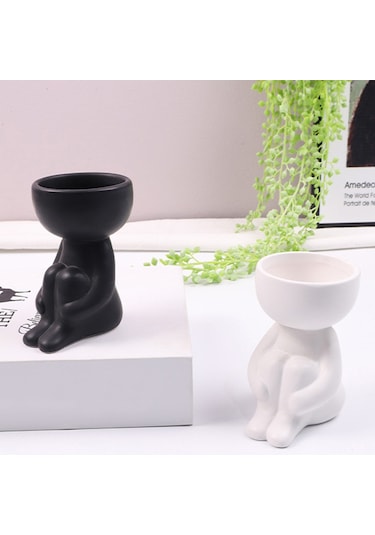 Yifomall Küçük İnsan Figürlü Seramik Suksulent Bitki Saksısı - Minimalist Beyaz Ev Dekorasyonu