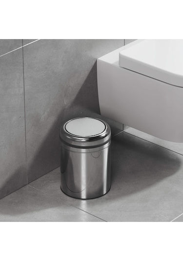 Aquabagno Aqua Bagno Basic Çöp Kovası - Sallanır Kapaklı 5 L, Parlak Krom Paslanmaz-35.99.57.04.01 Krom