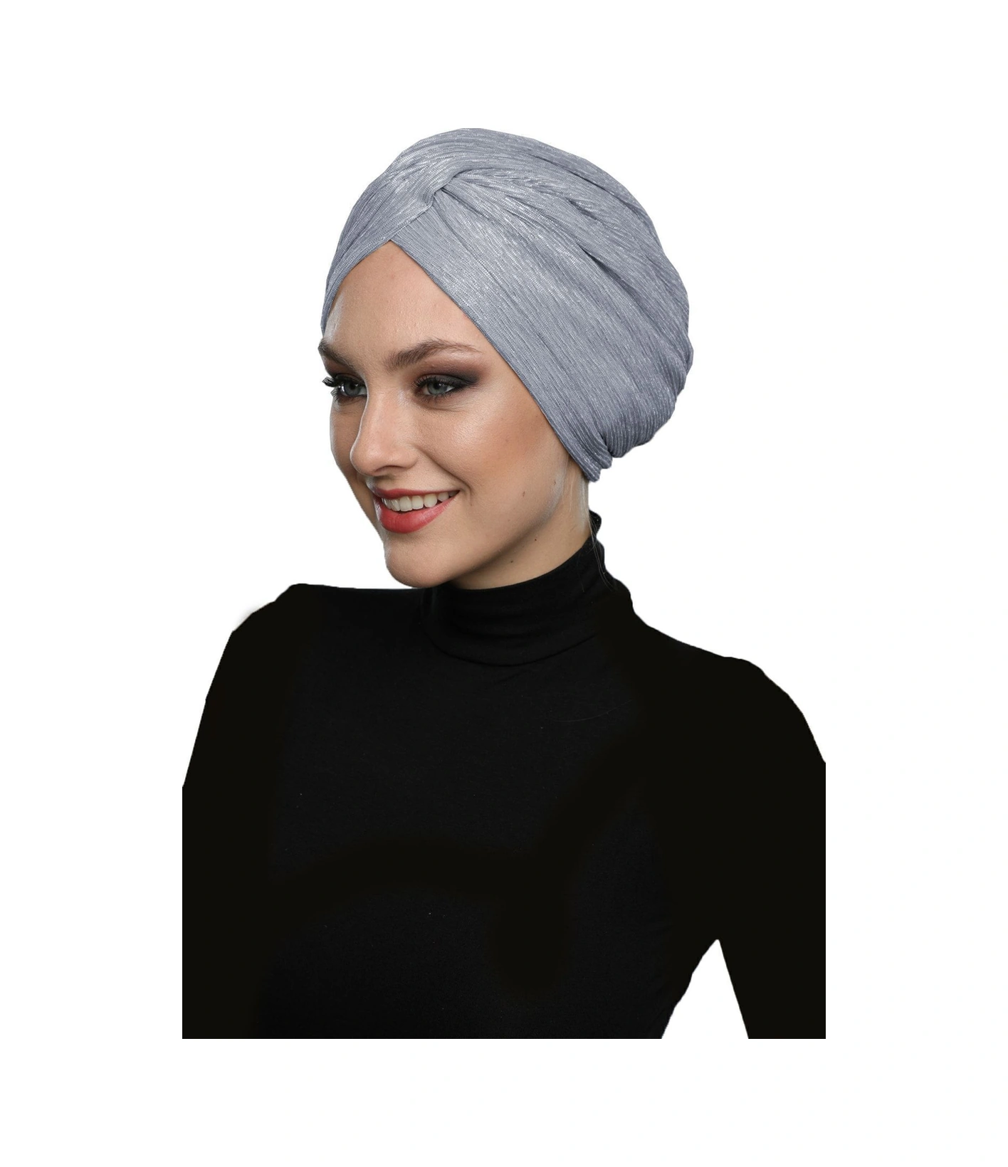 Simli Çapraz Astarlı Açık Gri Hazır Türban Tesettür Bone Açık Gri