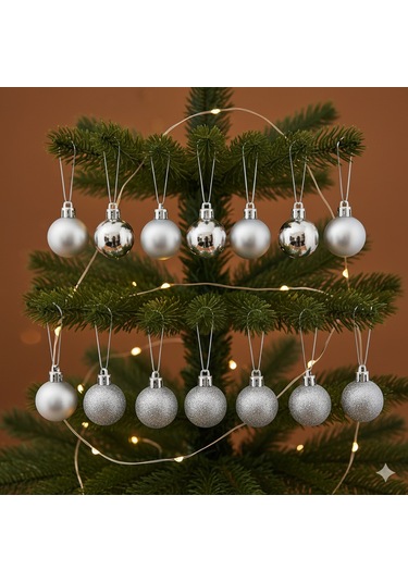 16'lı Paket Yılbaşı Ağacı Top Süsü 3 Cm - Gümüş Simli, Mat Ve Parlak Lüks Dekorasyon Seti Özel Pvc Kutulu