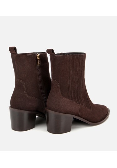 Hotiç Kadın Süet Deri Kahverengi Sivri Burunlu Lastik Detaylı Topuklu Bot 01boh313130a480 01boh313130a480 Kahverengi