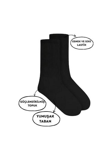 6'lı Siyah Tenis Düz Çorap Siyah