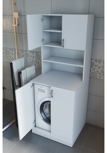 Makbulce Leylak Kapaklı Çamaşır Makinesi Dolabı Ve Çok Amaçlı Dolap Beyaz
