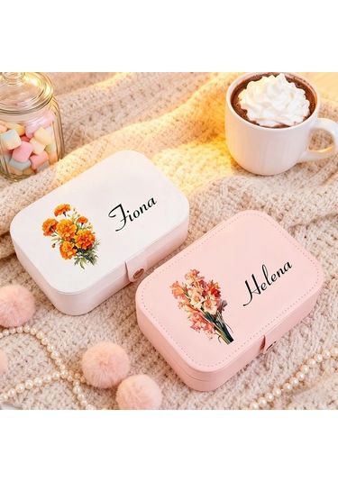 Willowhaven Kişiselleştirilmiş Doğum Çiçeği Mücevher Kutusu, Büyük Kapasiteli Pembe Eylül Yüzük Kutusu, Gelin Hediyesi