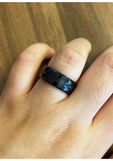 Erkek Siyah Renk Çentik Model Tungsten Yüzük Siyah