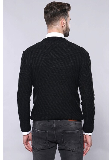 Desenli Bisiklet Yaka Siyah Triko Wessi 001