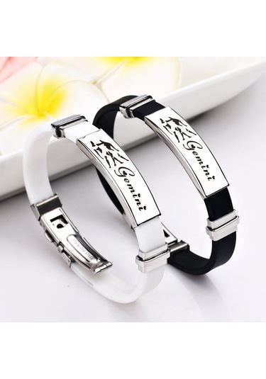 Siyah Charm Takı Paslanmaz Çelik 12 Takımyıldızları Kadınlar İçin Silikon Manşet Bilezikler Gemini Siyah