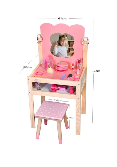 Ahşap Çocuk Güzellik Makyaj Masası Tabüreli
